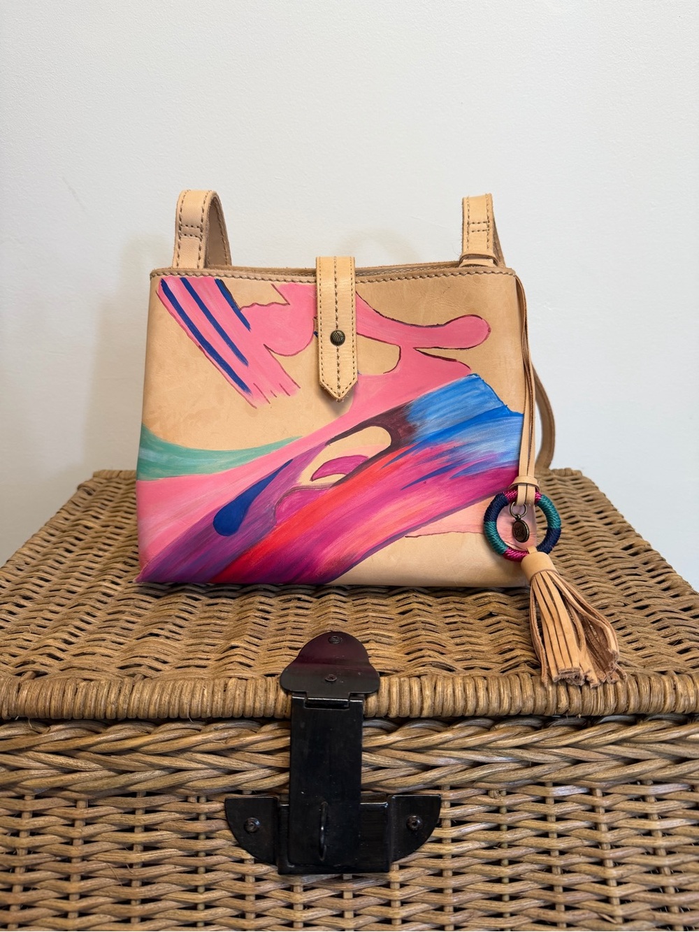 The Sak Hand-Painted Beige Leather Crossbody Bag
